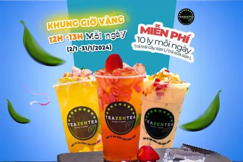 Thức uống được áp dụng khuyến mãi khung giờ vàng từ 12h - 13h hàng ngày